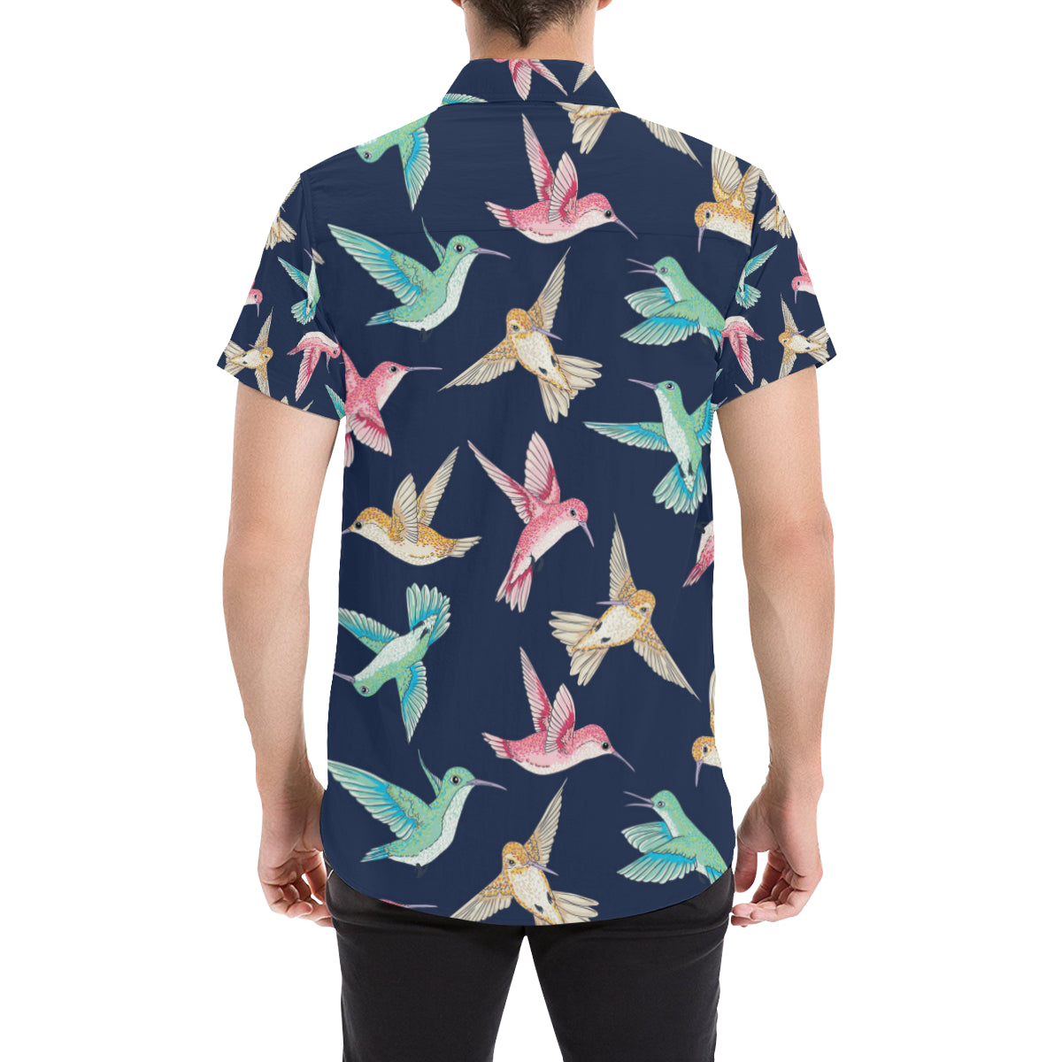 Hummingbird Cute Pattern Print Design 01 Men's Short Sleeve Button Up Shirt