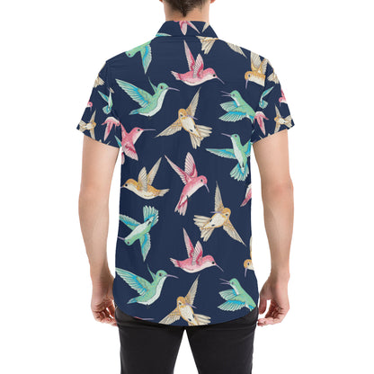Hummingbird Cute Pattern Print Design 01 Men's Short Sleeve Button Up Shirt