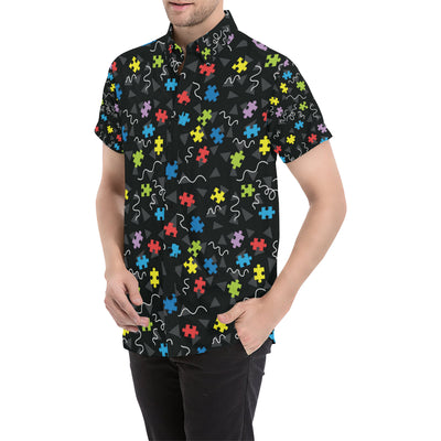 Autism Awareness Pattern Print Design 01 Men's Short Sleeve Button Up Shirt
