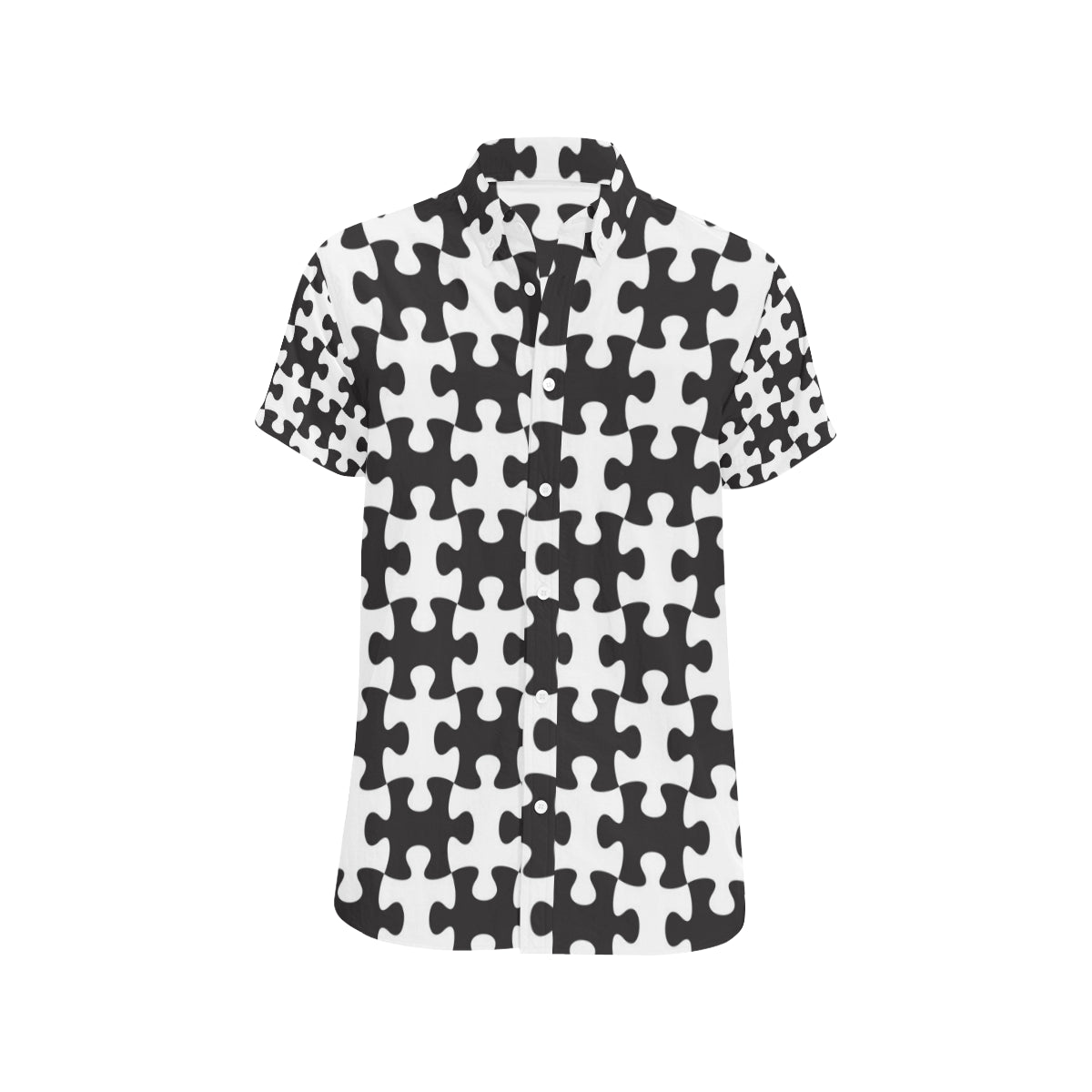 Puzzle Black White Pattern Print Design A02 Men's Short Sleeve Button Up Shirt