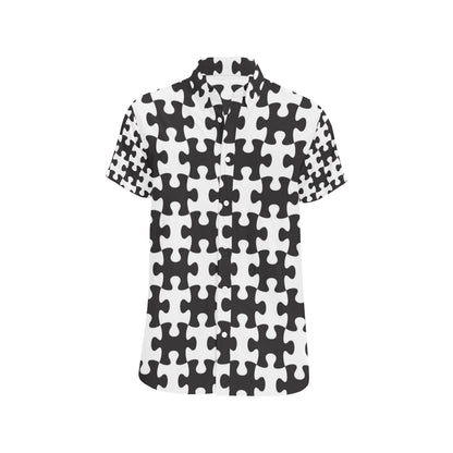 Puzzle Black White Pattern Print Design A02 Men's Short Sleeve Button Up Shirt