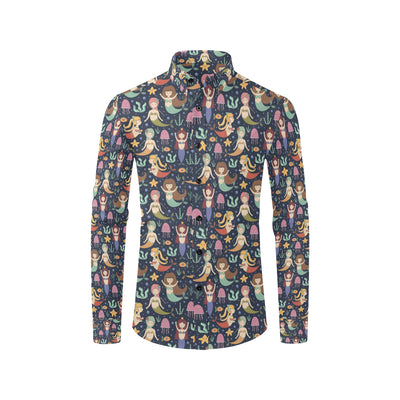 Mermaid Cartoon Pattern Print Design 03 Men's Long Sleeve Shirt