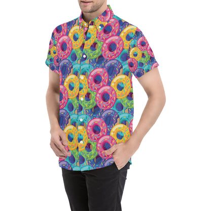 Donut Pattern Print Design DN010 Men's Short Sleeve Button Up Shirt