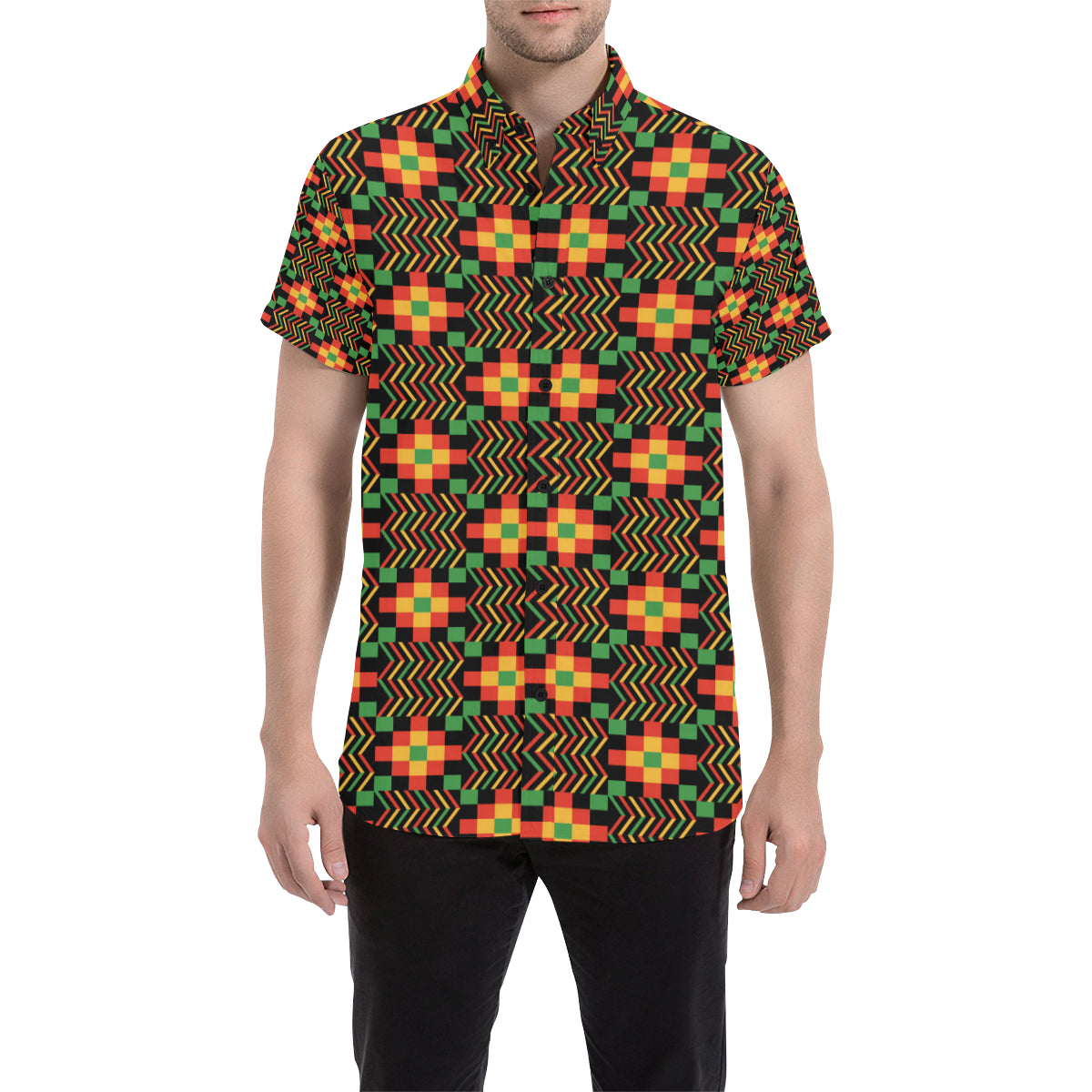 Kente Pattern Print Design 01 Men's Short Sleeve Button Up Shirt