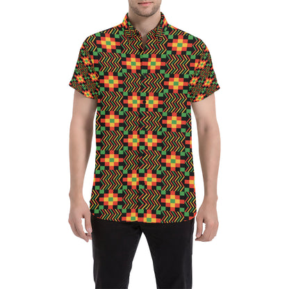 Kente Pattern Print Design 01 Men's Short Sleeve Button Up Shirt
