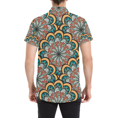 Mandala Pattern Print Design 01 Men's Short Sleeve Button Up Shirt