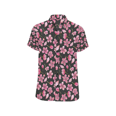 Apple blossom Pattern Print Design AB03 Men's Short Sleeve Button Up Shirt