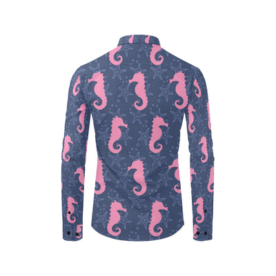 SeaHorse Pink Pattern Print Design 02 Men's Long Sleeve Shirt