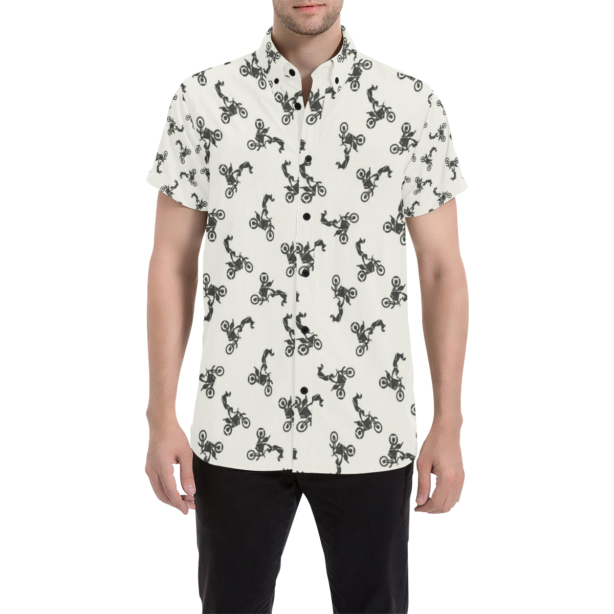 Motocross Pattern Print Design 03 Men's Short Sleeve Button Up Shirt