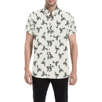 Motocross Pattern Print Design 03 Men's Short Sleeve Button Up Shirt