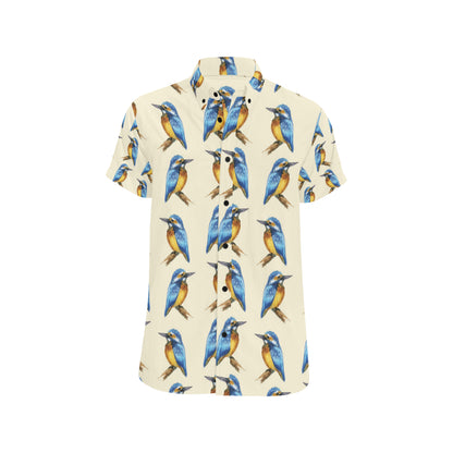 Kingfisher Pattern Print Design 01 Men's Short Sleeve Button Up Shirt