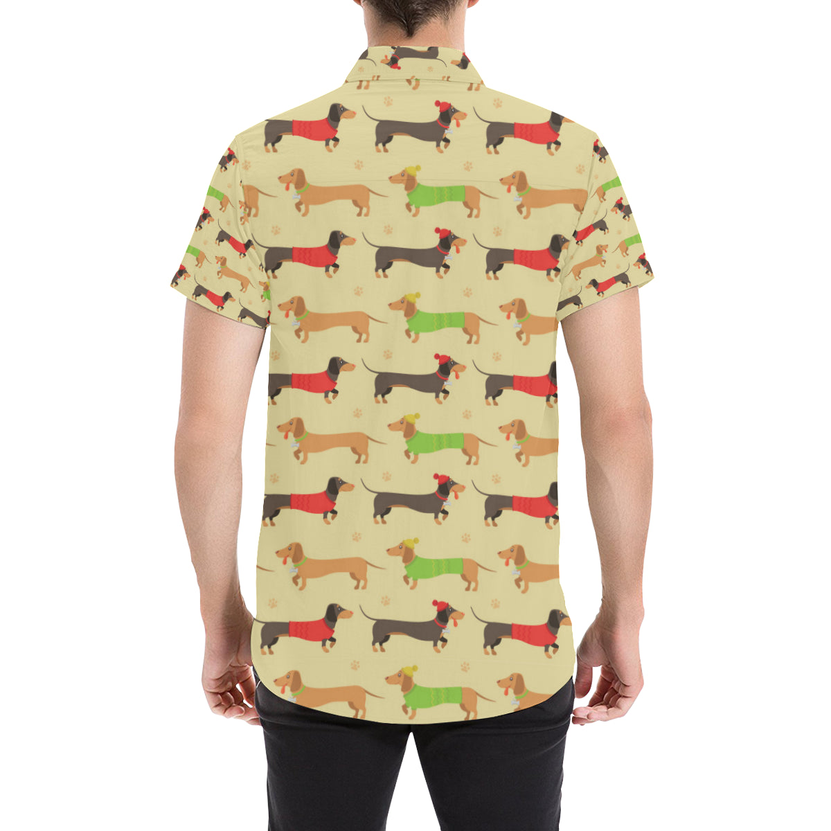 Dachshund Pattern Print Design 06 Men's Short Sleeve Button Up Shirt