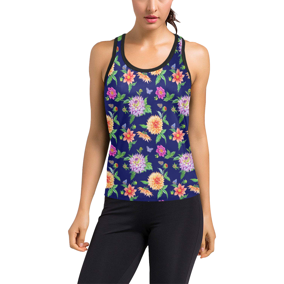 Dahlia Pattern Print Design DH010 Women's Racerback Tank Top