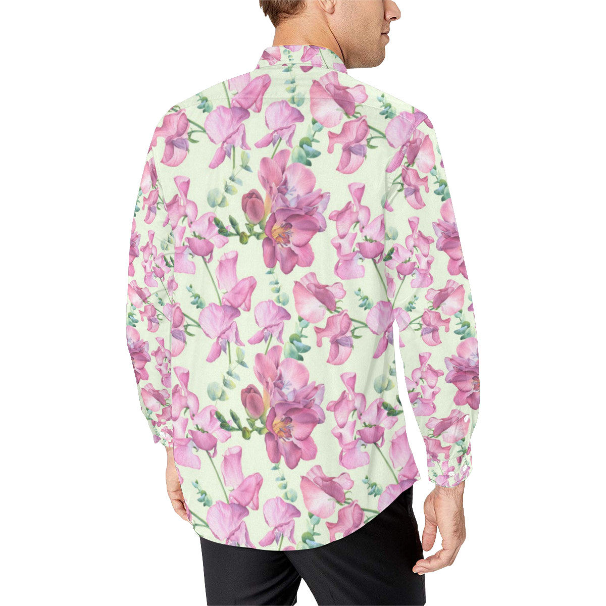 Peony Pattern Print Design PE011 Men's Long Sleeve Shirt