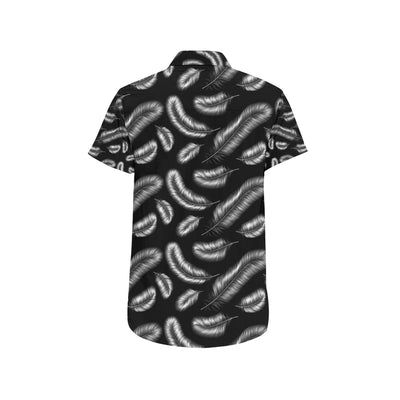 Feather Black White Design Print Men's Short Sleeve Button Up Shirt