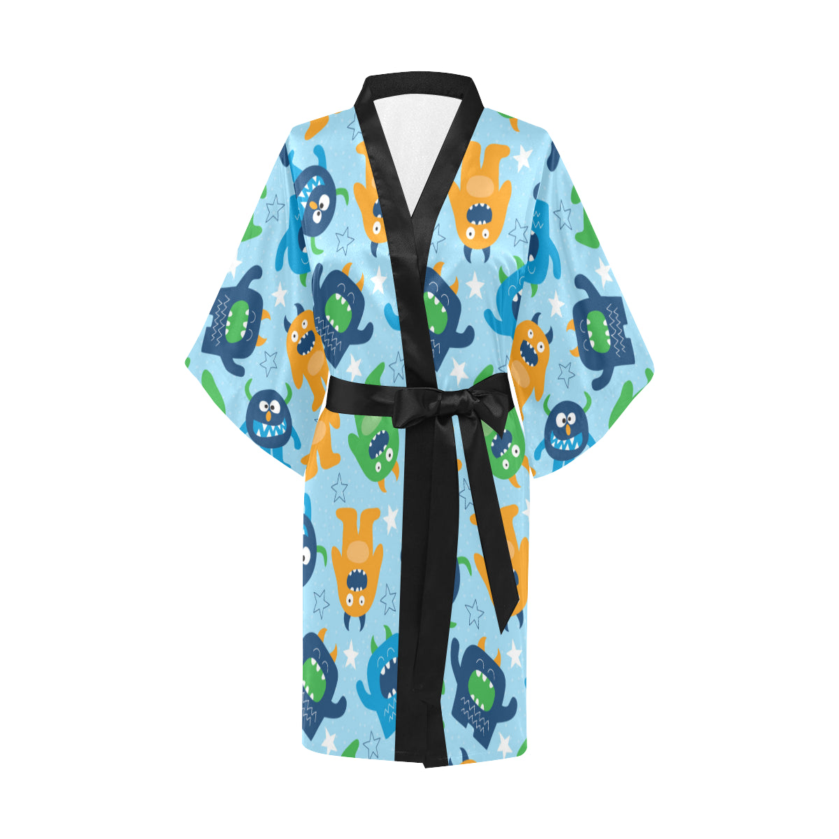 Monster Cartoon Pattern Print Design 04 Women's Short Kimono