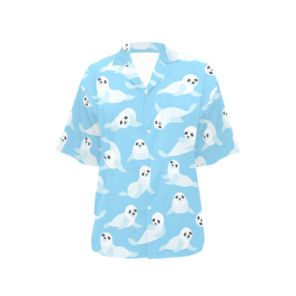 Sea Lion Cute Pattern Print Design 03 Women's Hawaiian Shirt