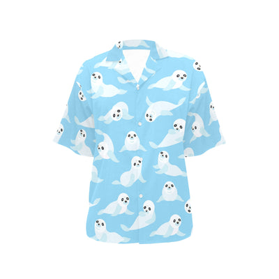 Sea Lion Cute Pattern Print Design 03 Women's Hawaiian Shirt