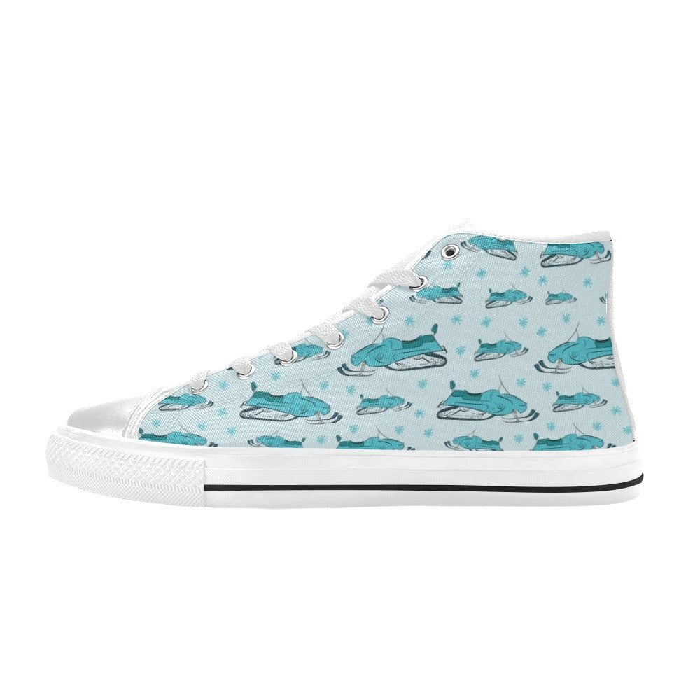 Snowmobile Print Design LKS301 High Top Women's White Shoes