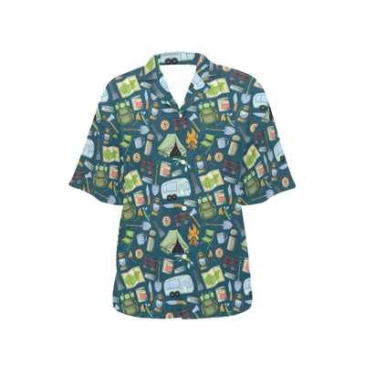 Camping Pattern Print Design 02 Women's Hawaiian Shirt