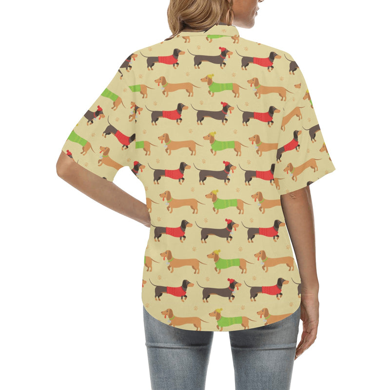 Dachshund Pattern Print Design 06 Women's Hawaiian Shirt