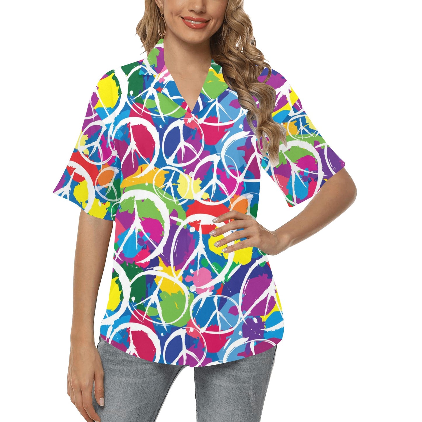 Peace Sign Colorful Pattern Print Design A02 Women's Hawaiian Shirt