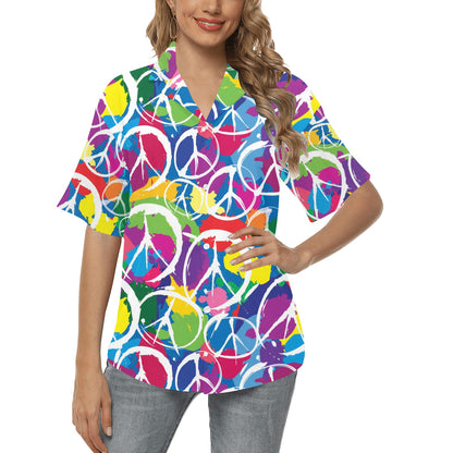 Peace Sign Colorful Pattern Print Design A02 Women's Hawaiian Shirt