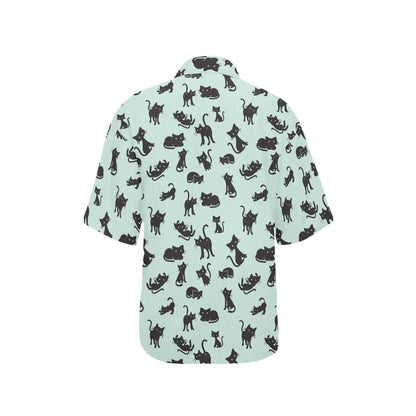 Black Cat Pattern Print Design 04 Women's Hawaiian Shirt
