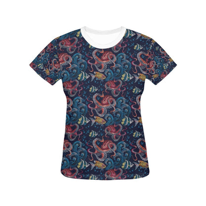 Underwater Giant Squid Print Design LKS302 Women's  T-shirt
