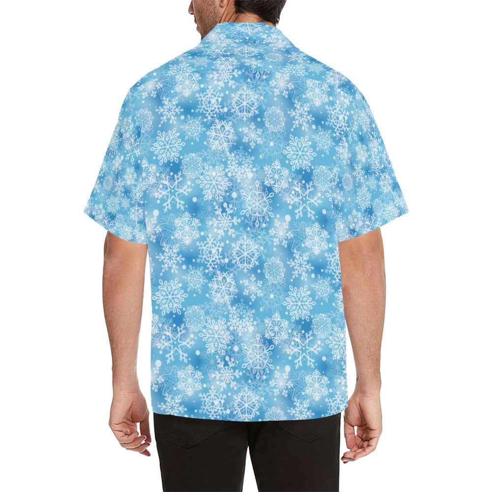 Snowflake Blue Print Design LKS301 Men's Hawaiian Shirt