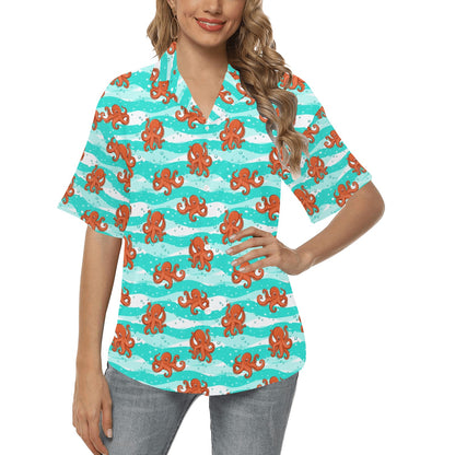 Octopus Cute Design Print Themed Women's Hawaiian Shirt
