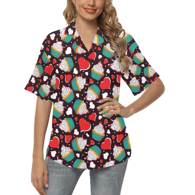 Cupcakes Heart Print Pattern Women's Hawaiian Shirt