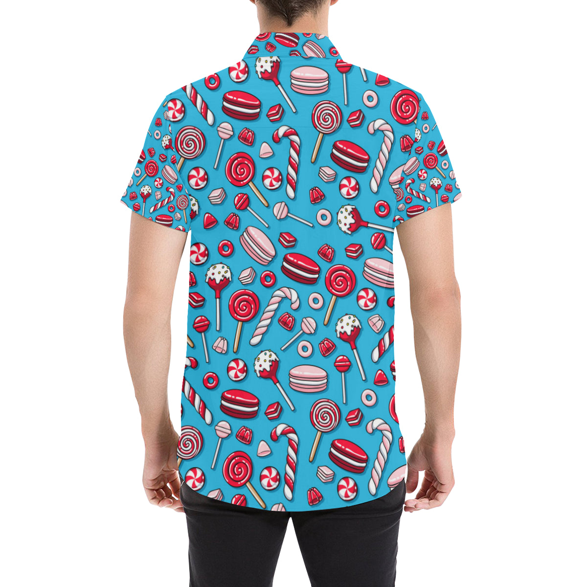 Candy Pattern Print Design 05 Men's Short Sleeve Button Up Shirt