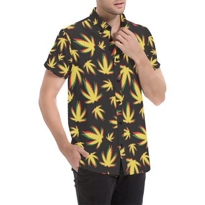 Pot Leaf Pattern Print Design A02 Men's Short Sleeve Button Up Shirt