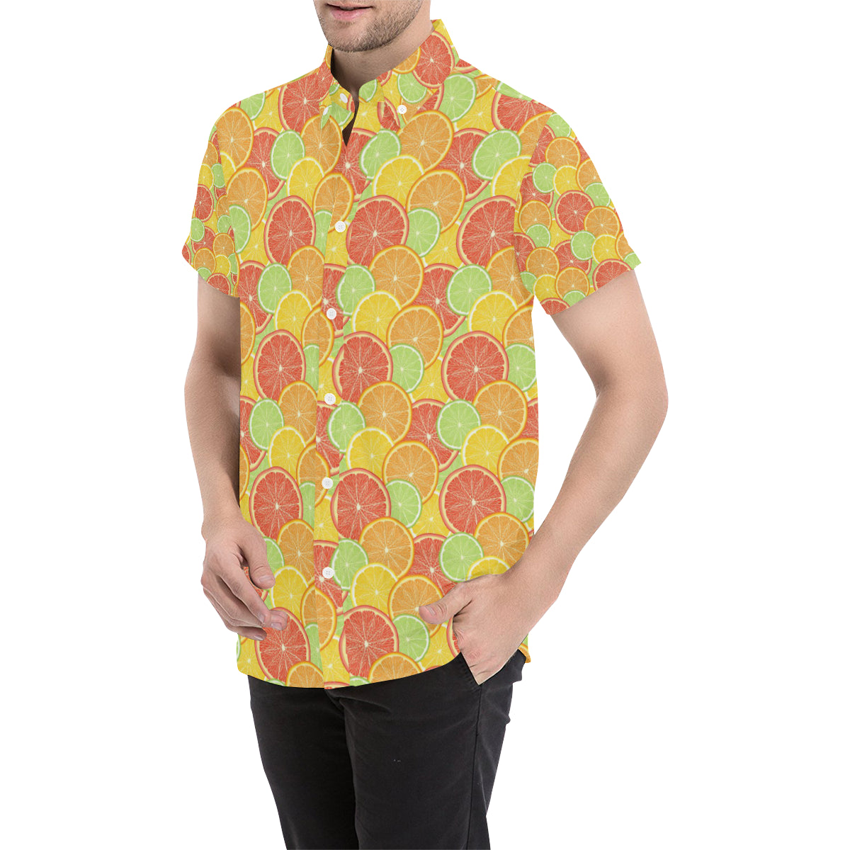 Grapefruit Pattern Print Design GF01 Men's Short Sleeve Button Up Shirt