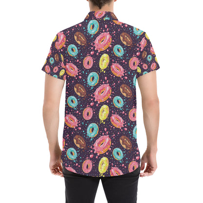 Donut Pattern Print Design DN03 Men's Short Sleeve Button Up Shirt