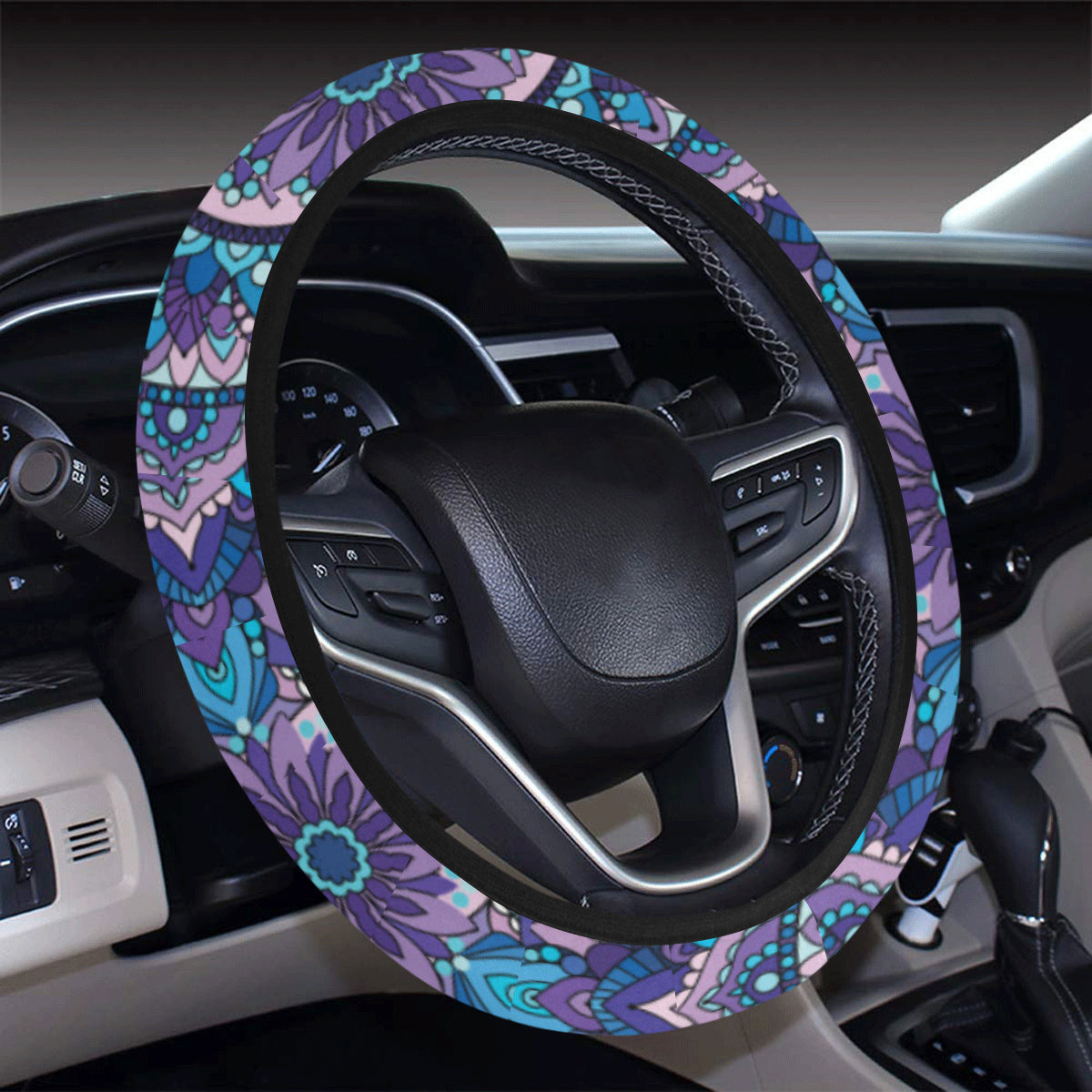 Mandala Pattern Print Design 04 Steering Wheel Cover with Elastic Edge