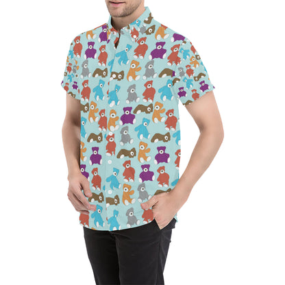 Bear Cute Pattern Print Design 03 Men's Short Sleeve Button Up Shirt