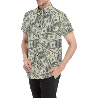 Dollar Pattern Print Design DO02 Men's Short Sleeve Button Up Shirt