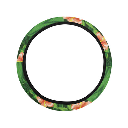 Hibiscus Pattern Print Design HB05 Steering Wheel Cover with Elastic Edge