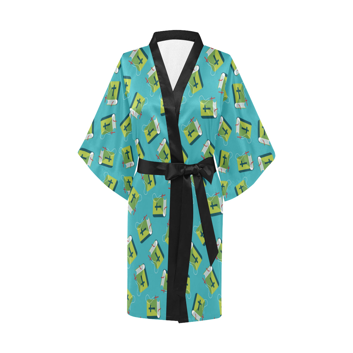 Bible Pattern Print Design 01 Women's Short Kimono