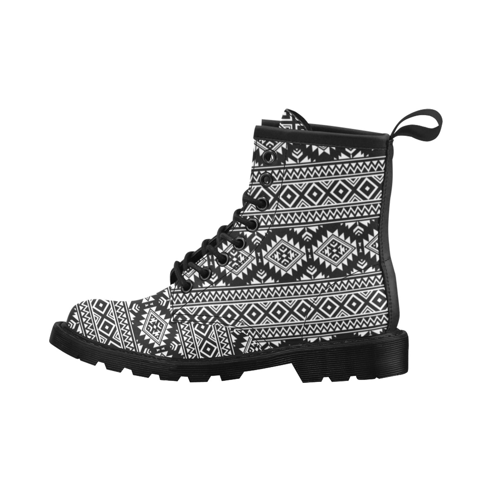 Aztec Black White Print Pattern Women's Boots