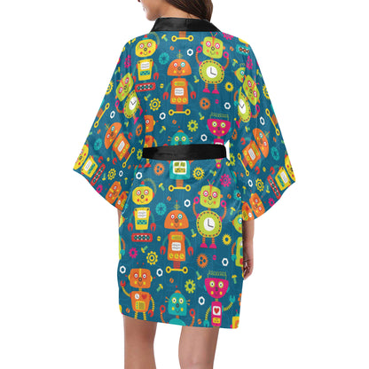 Robot Pattern Print Design A04 Women's Short Kimono