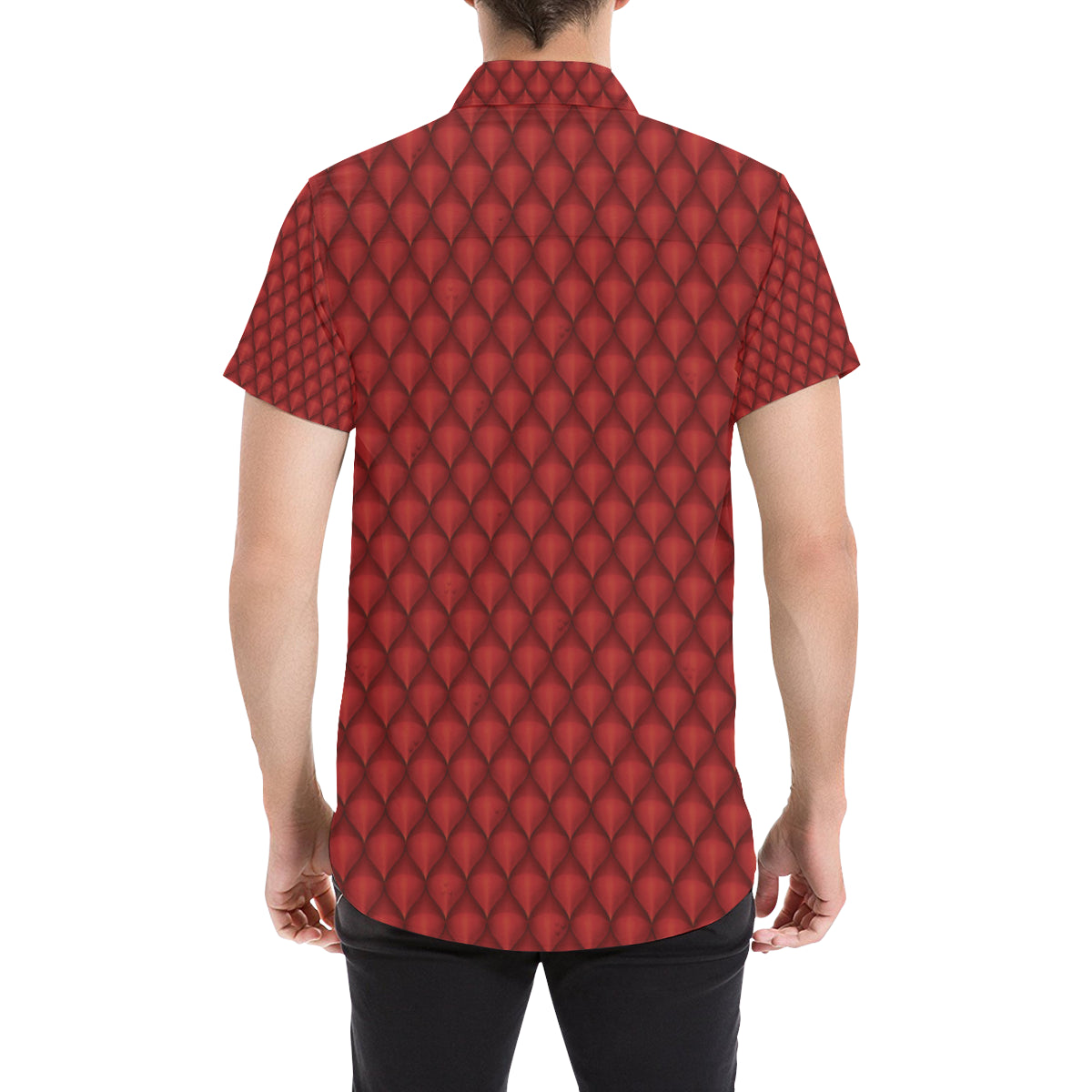 Dragons Red Skin Texture Men's Short Sleeve Button Up Shirt