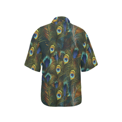 Peacock Feather Pattern Print Design A03 Women's Hawaiian Shirt