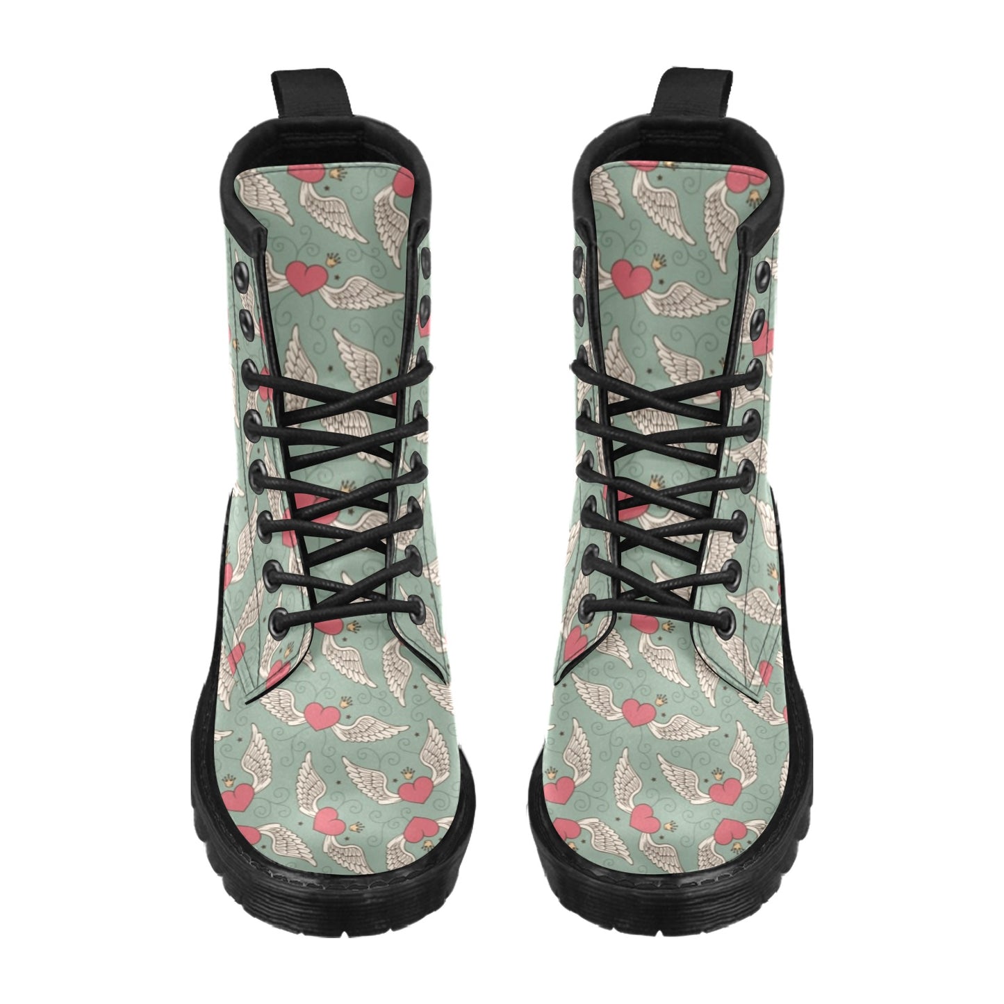 Angel Wings Heart Design Themed Print Women's Boots