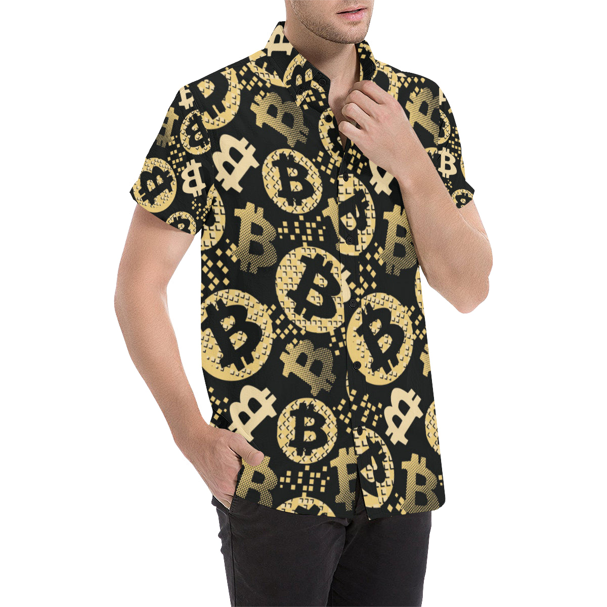 Bitcoin Pattern Print Design DO06 Men's Short Sleeve Button Up Shirt