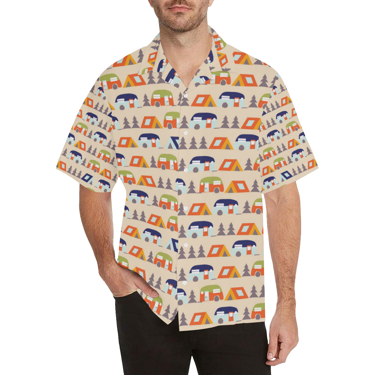 Camper Tent Pattern Print Design 03 Men's Hawaiian Shirt
