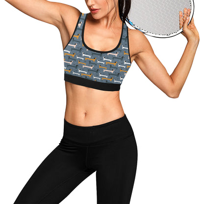 Dachshund Pattern Print Design 012 Sports Bra