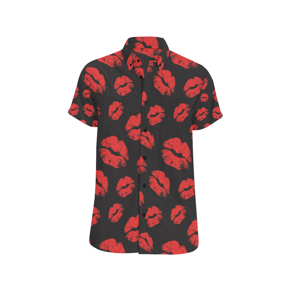 Lip Red Pattern Print Design 02 Men's Short Sleeve Button Up Shirt